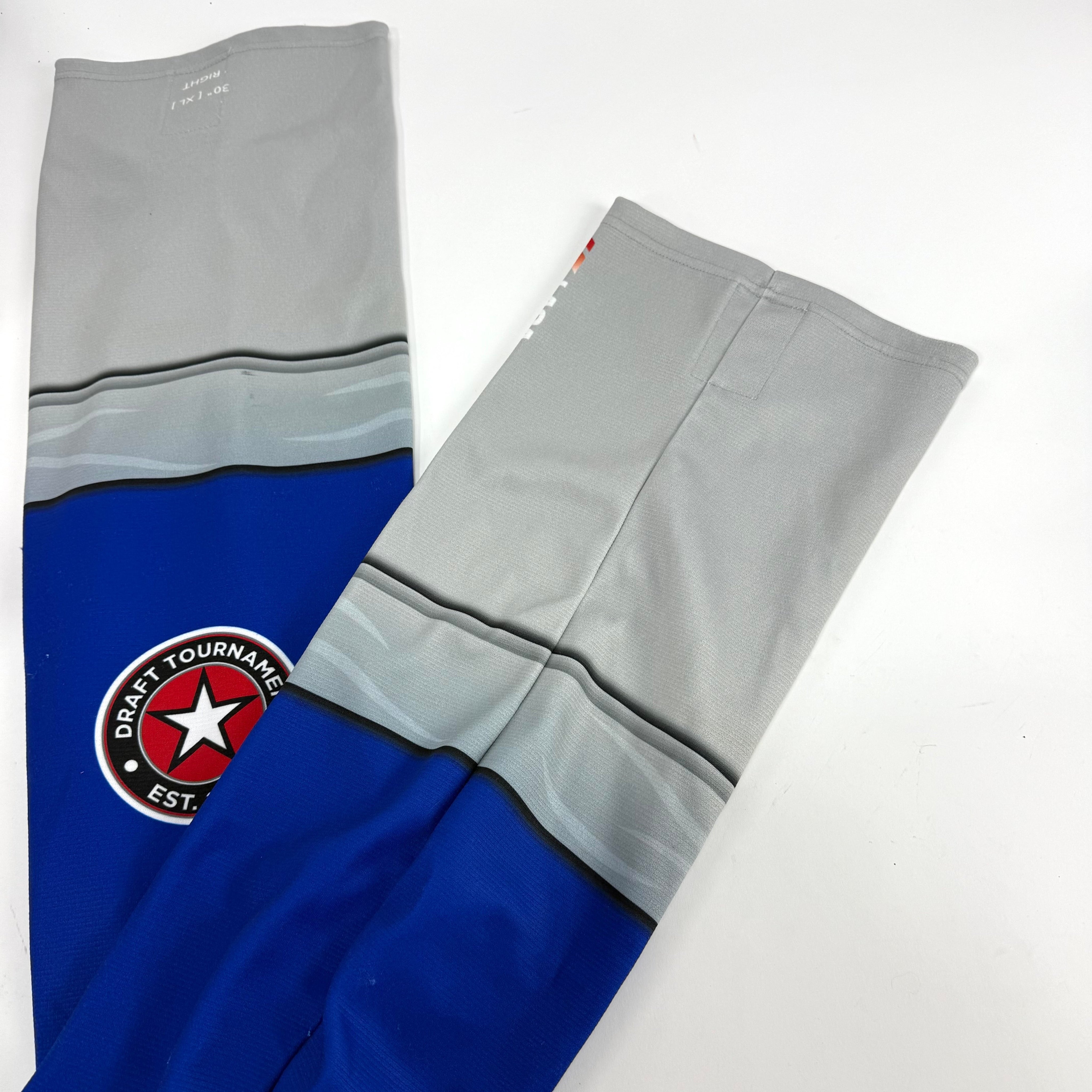 Used Royal and Grey Socks With Velcro | 30" - Top Flight Hockey