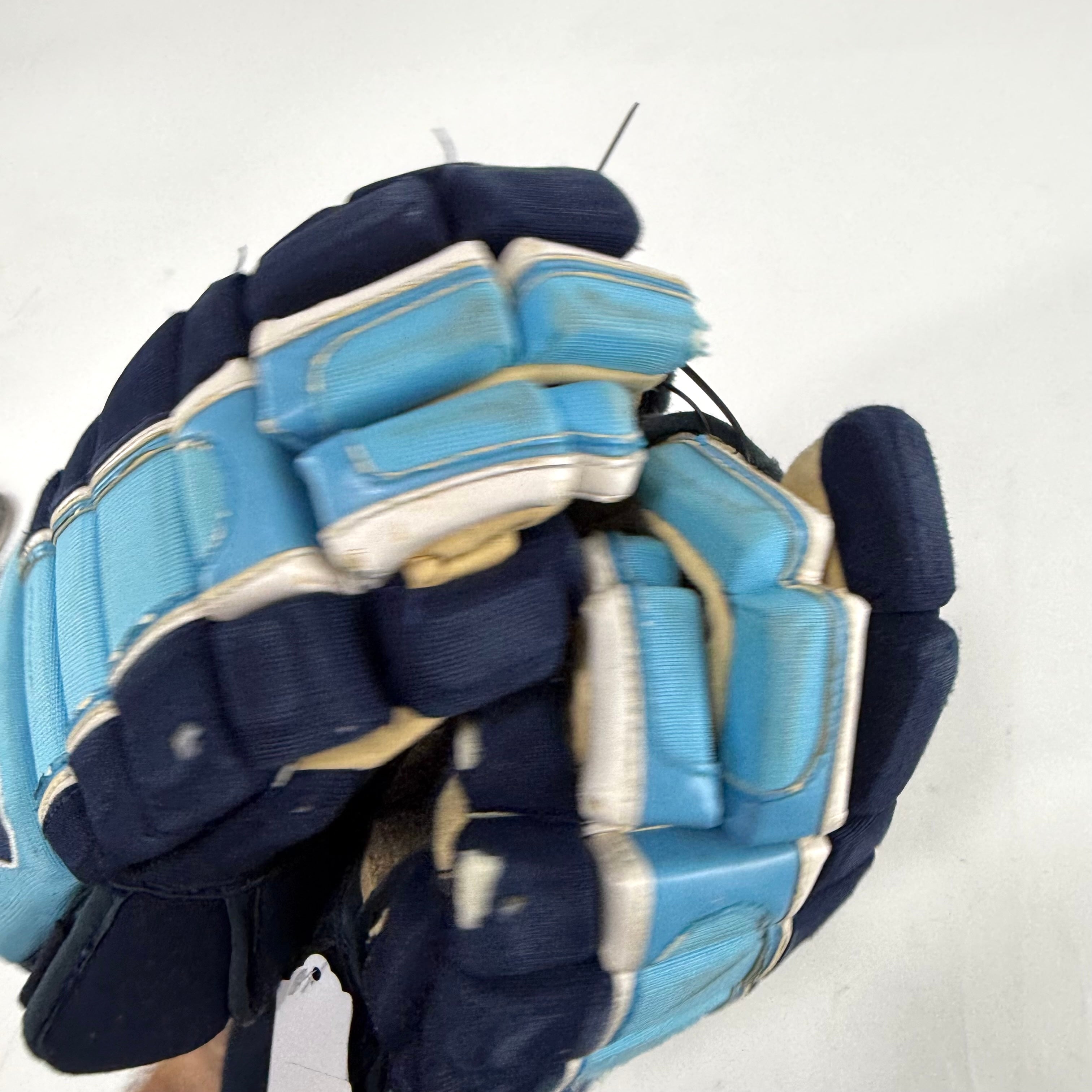 Used Navy, Baby Blue, White CCM Pro V Gloves | 12" | Maine Blackbears | B624 - Top Flight Hockey