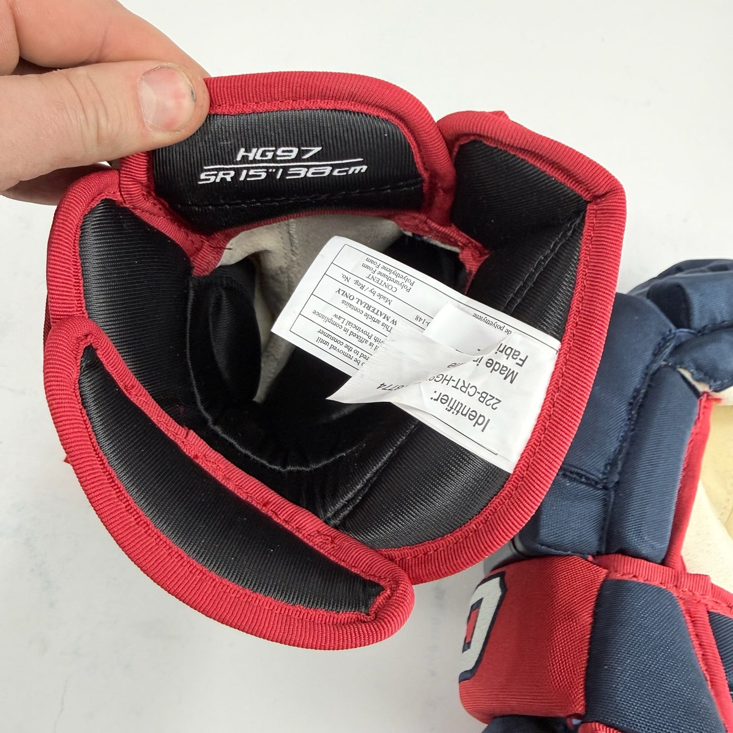 New Navy and Red CCM HG97 Gloves | Columbus Blue Jackets | 15" - 191035400597 - Top Flight Hockey