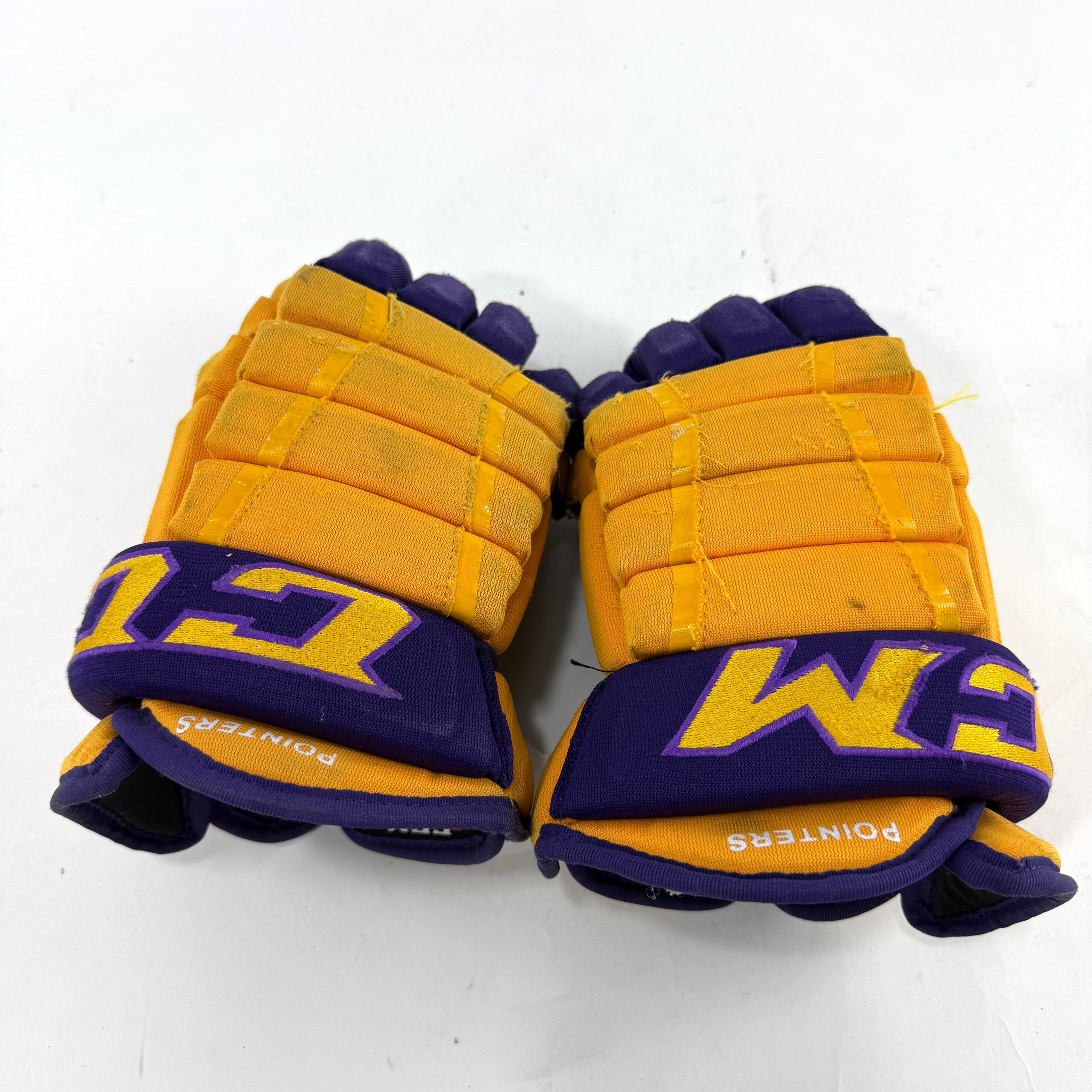 Used Yellow and Purple CCM 4 Roll Pro Gloves | 14" | E455 - Top Flight Hockey