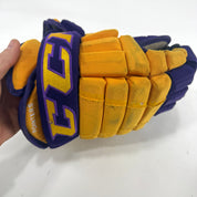 Used Yellow and Purple CCM 4 Roll Pro Gloves | 14" | E454 - Top Flight Hockey