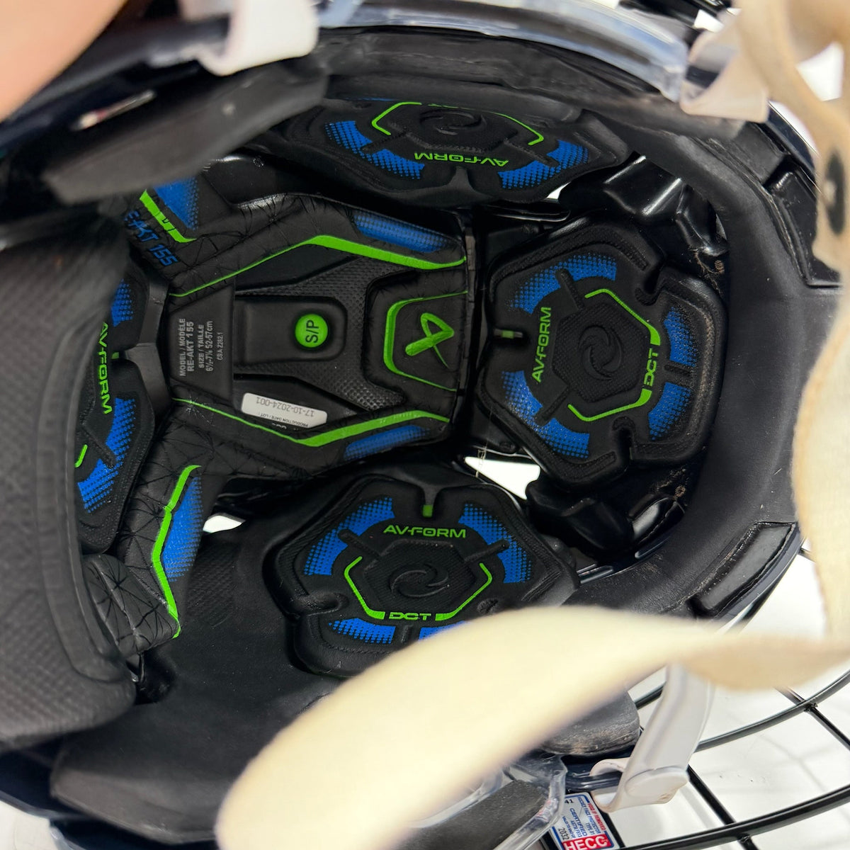 Used Navy Bauer Re-Akt 155 Helmet with Cage | Senior Small | AB669