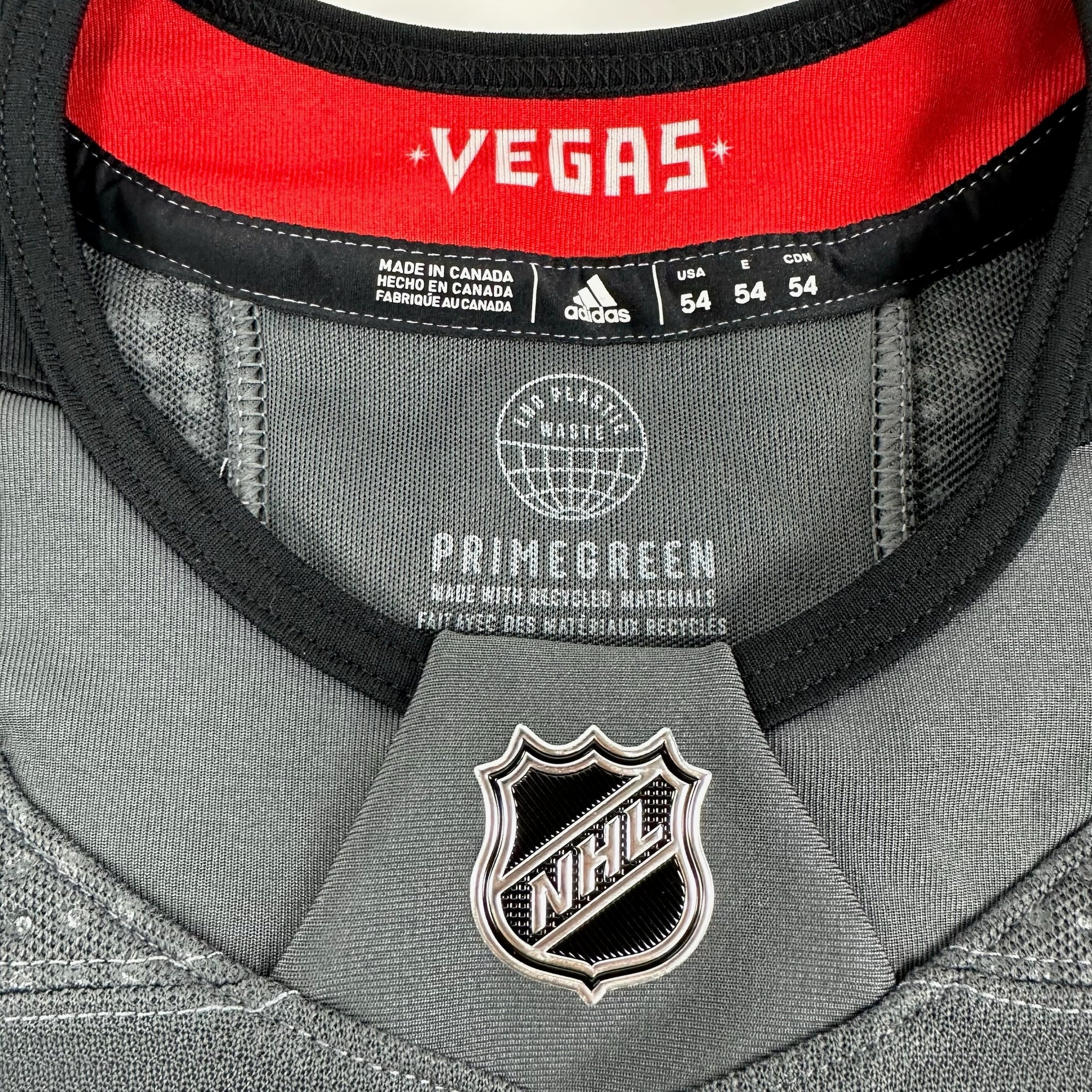 Brand New Home Primegreen Vegas Golden Knights MIC Made in Canada Blank Game Jersey - Size 54