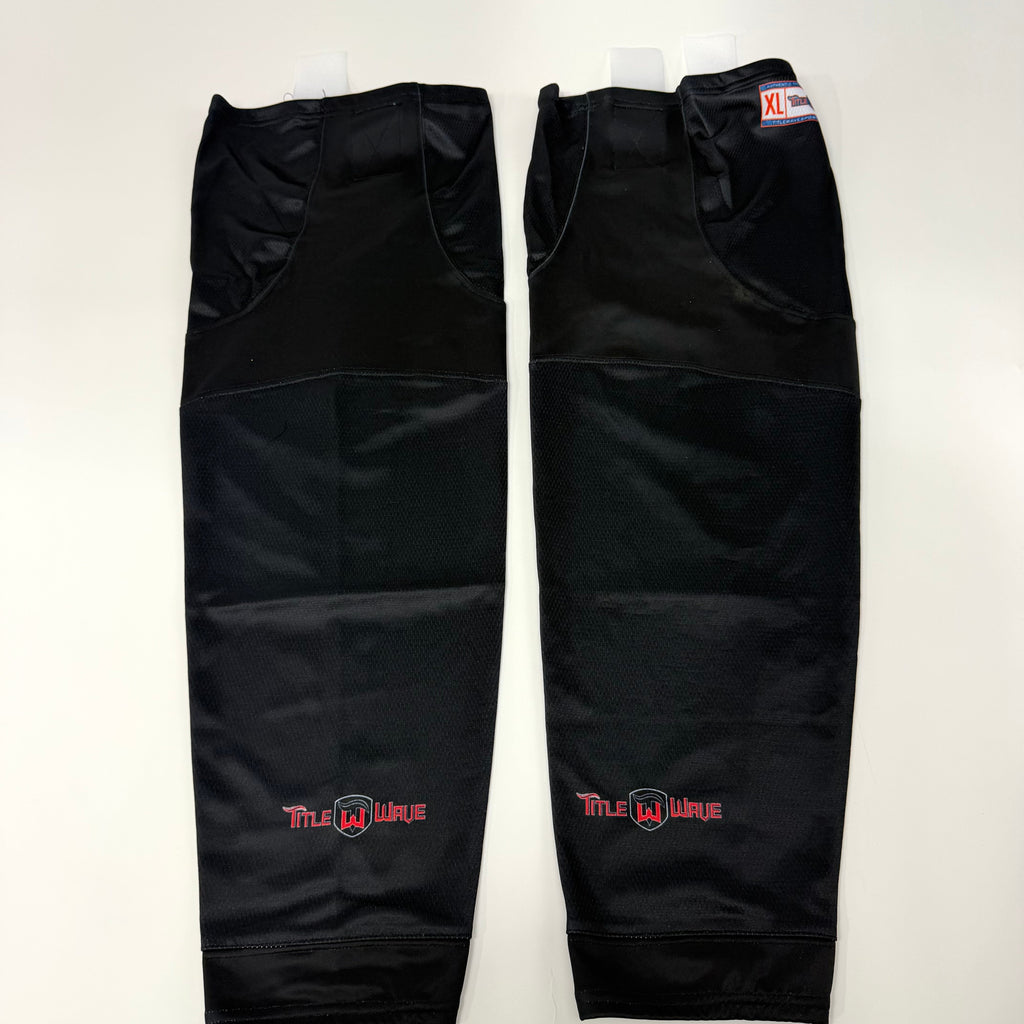 New Black Tidal Wave Socks with Velcro | Senior XL | AB226 - Top Flight Hockey