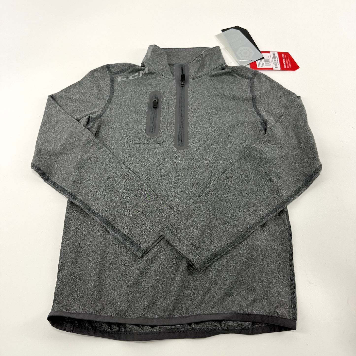 New Dark Grey CCM Premium 1/2 Zip Long Sleeve Shirt | Youth S | #191520221843 - Top Flight Hockey