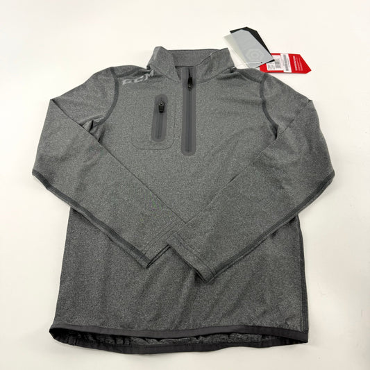 New Dark Grey CCM Premium 1/2 Zip Long Sleeve Shirt | Youth S | #191520221843 - Top Flight Hockey