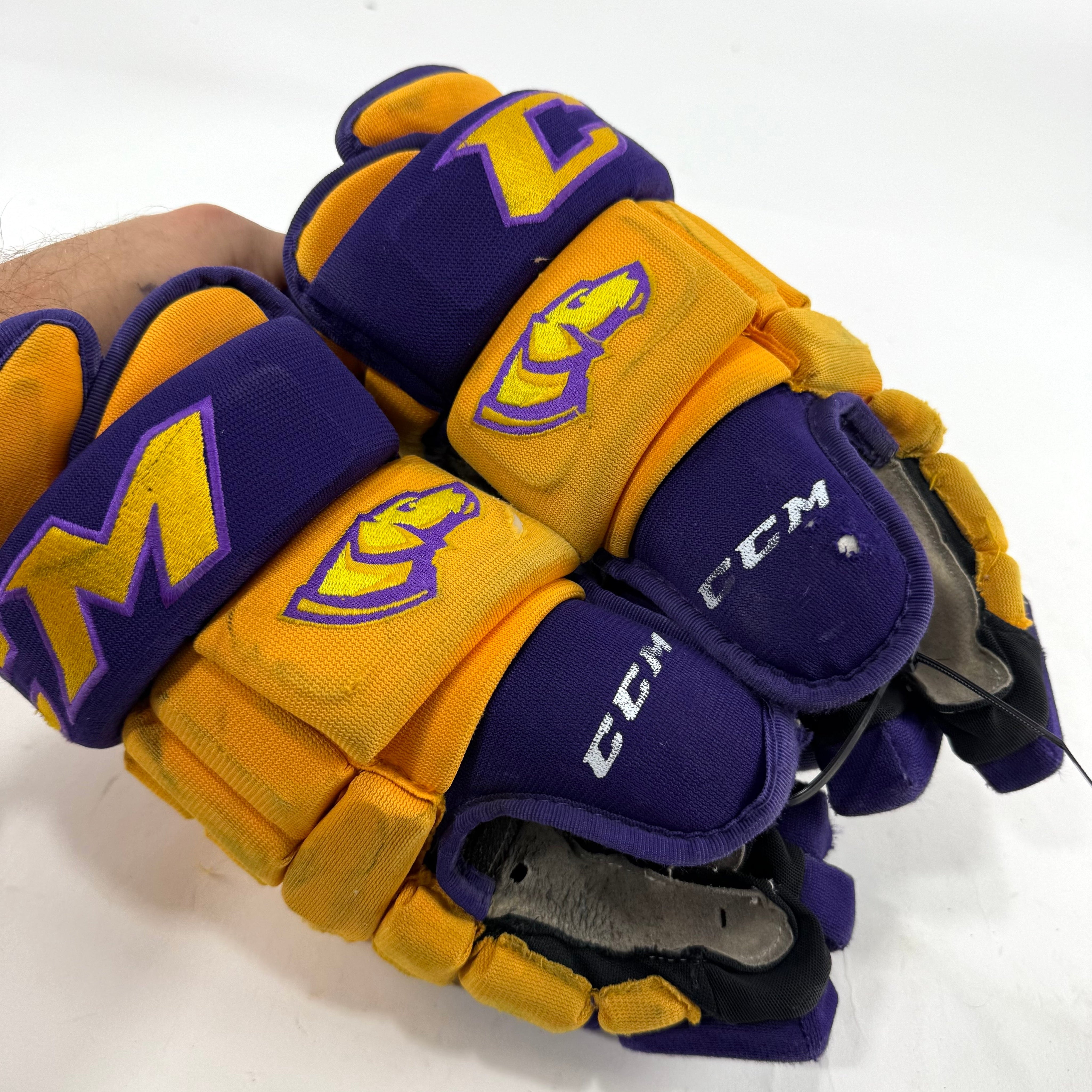 Used Yellow and Purple CCM 4 Roll Pro Gloves | 14" | E456 - Top Flight Hockey