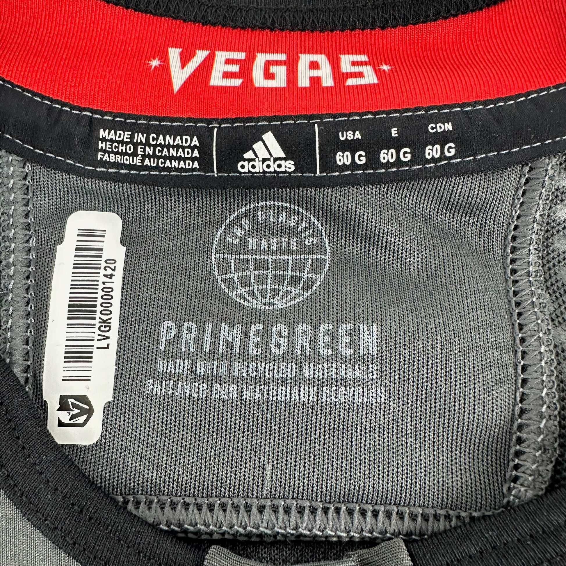 Brand New Home Primegreen Vegas Golden Knights MIC Made in Canada Blank Game Jersey - Size 60G - Top Flight Hockey