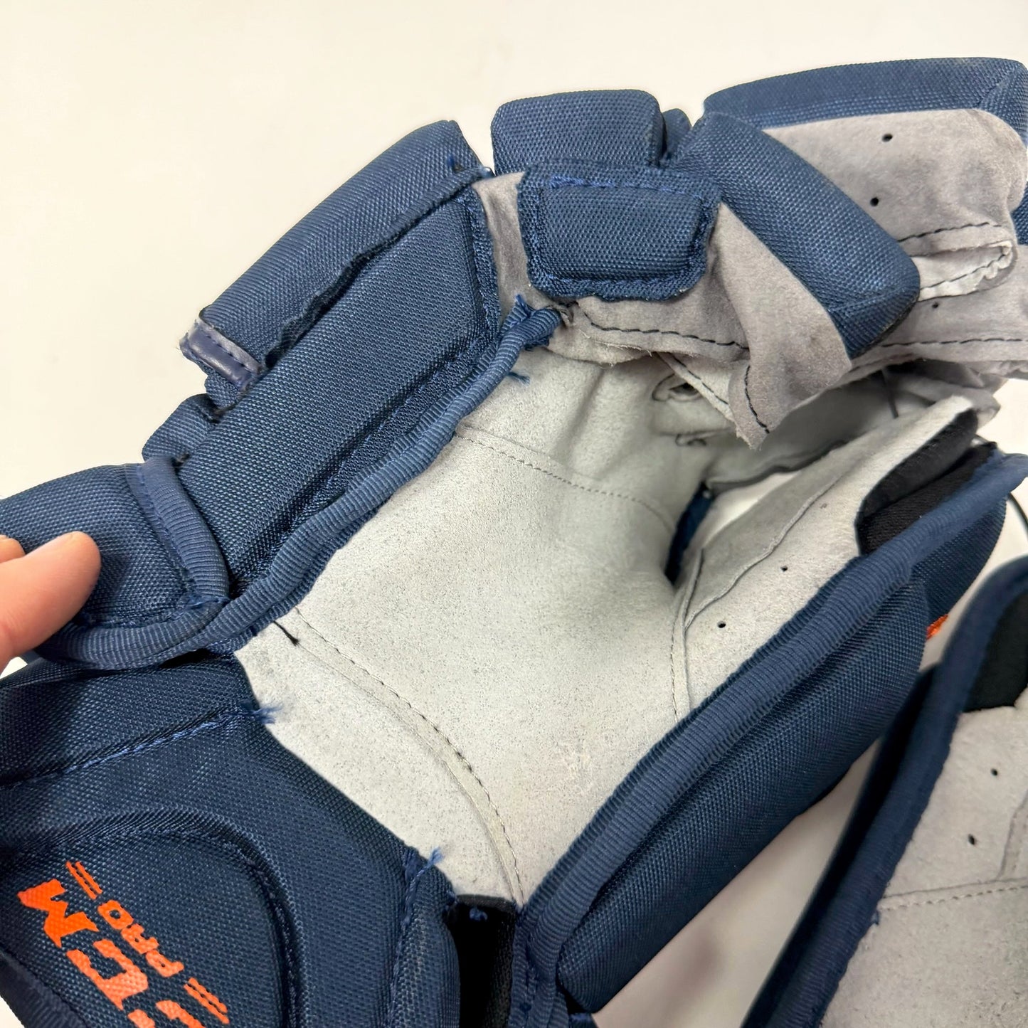 Used Navy and Orange CCM HG12 Gloves | 15" | AB672