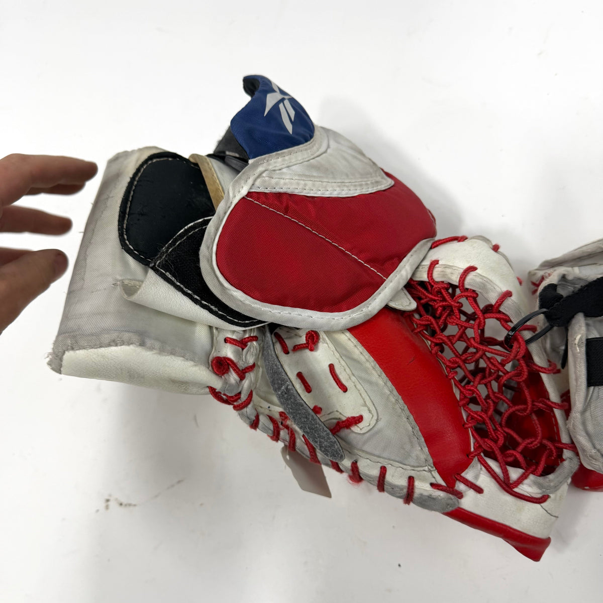 Used Regular Red/White/Blue Reebok L7 Youth Goalie Glove and Blocker | AB362