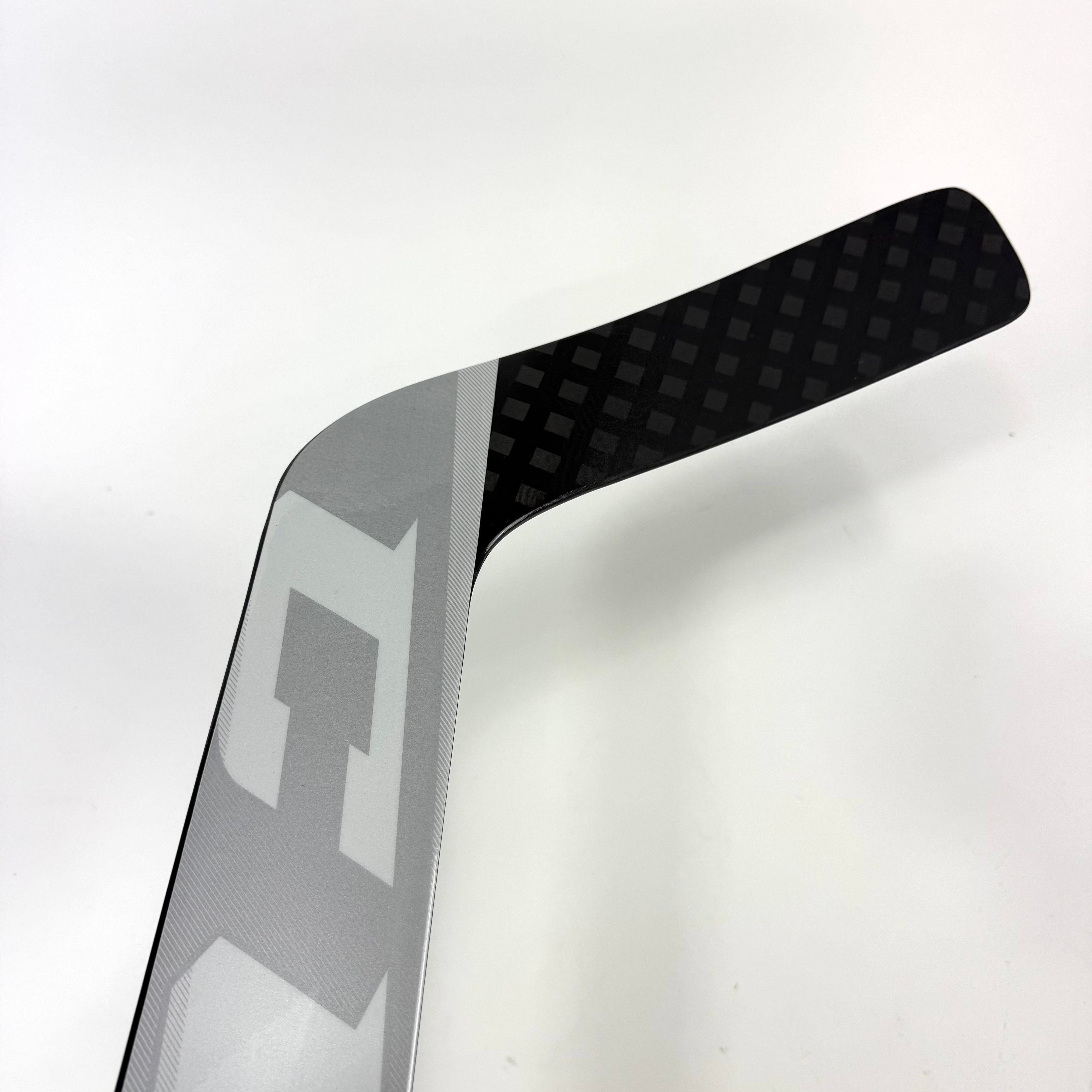 Brand New FULL RIGHT Black, White and Grey CCM Eflex 5 Goalie Stick - P4 Curve | 26" Paddle - Top Flight Hockey