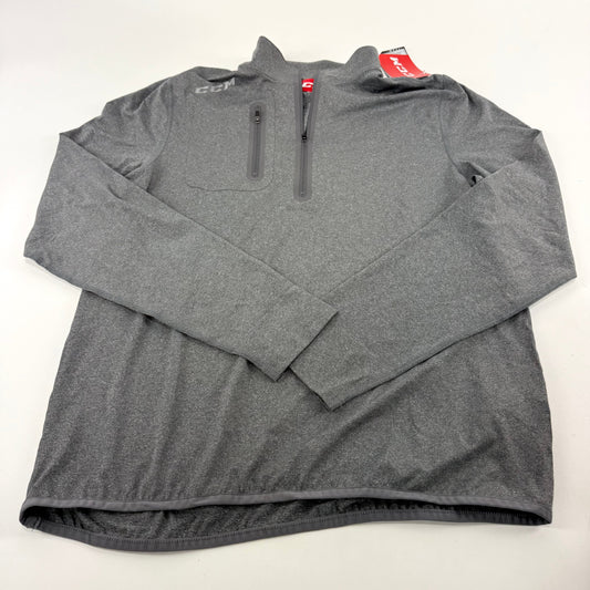 New Dark Grey CCM Premium 1/2 Zip Long Sleeve Shirt | Senior M | #191520221713