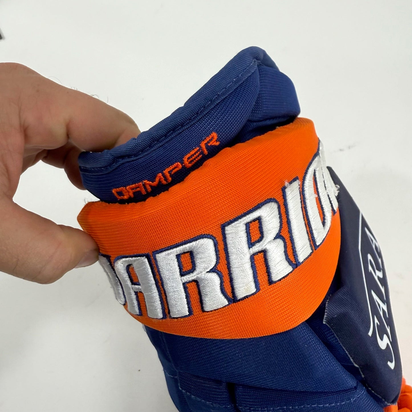 Used Blue and Orange Warrior Alpha Pro Gloves | 13" | Camper 11 | E314