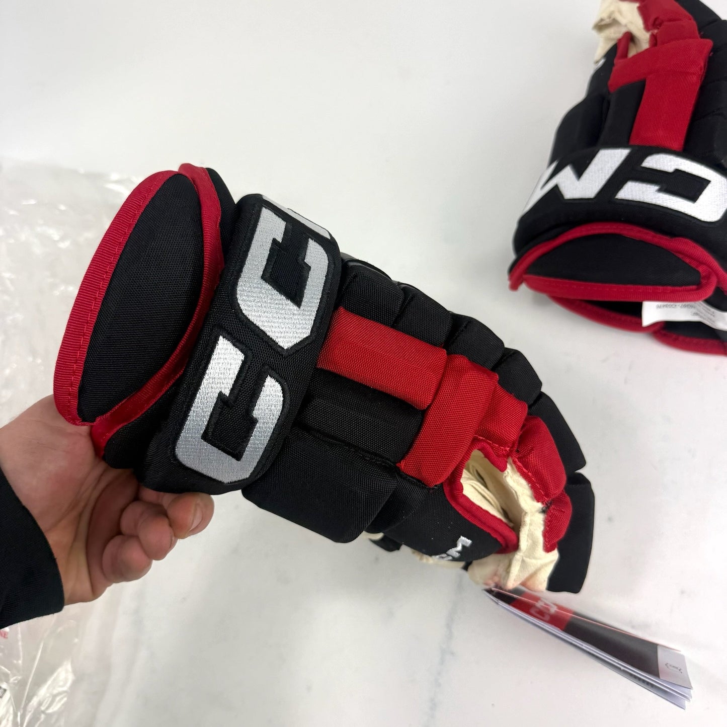 New Black and Red CCM HG97 Gloves | Chicago Blackhawks | 14" - #191035520493 - Top Flight Hockey