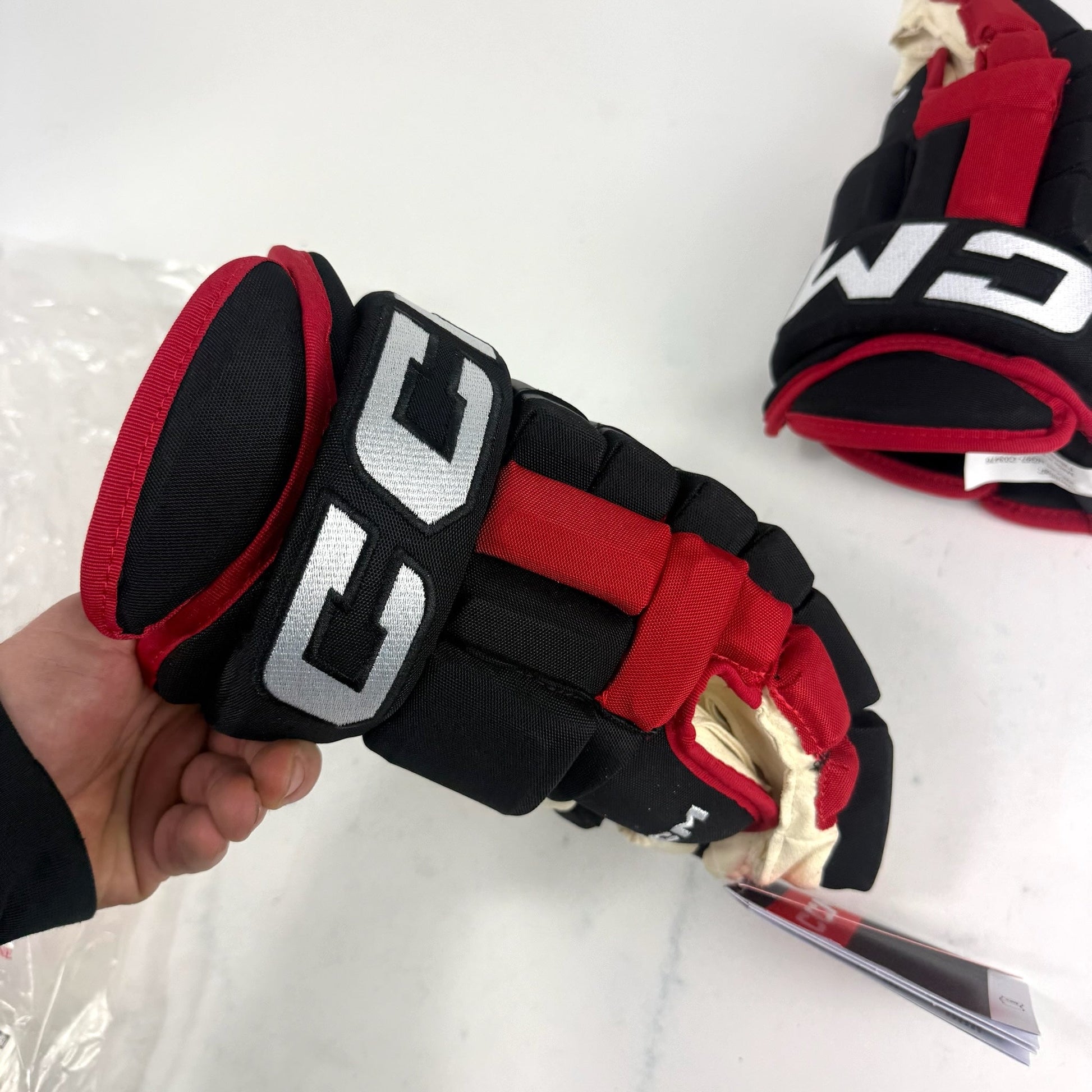 New Black and Red CCM HG97 Gloves | Chicago Blackhawks | 14" - #191035520493 - Top Flight Hockey