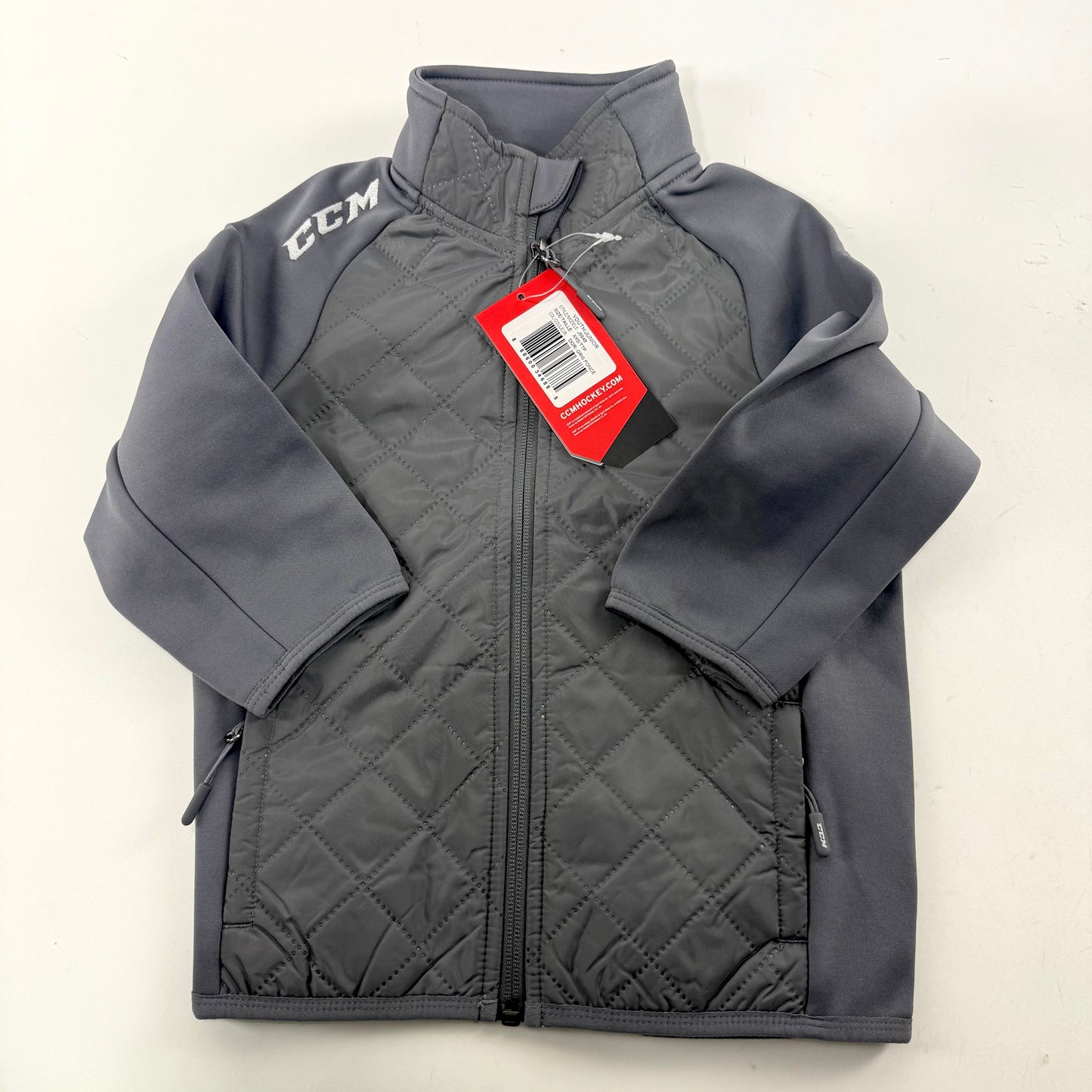 New Dark Grey CCM Youth Team Quilted Jacket | Youth XXS | #888600346885 - Top Flight Hockey