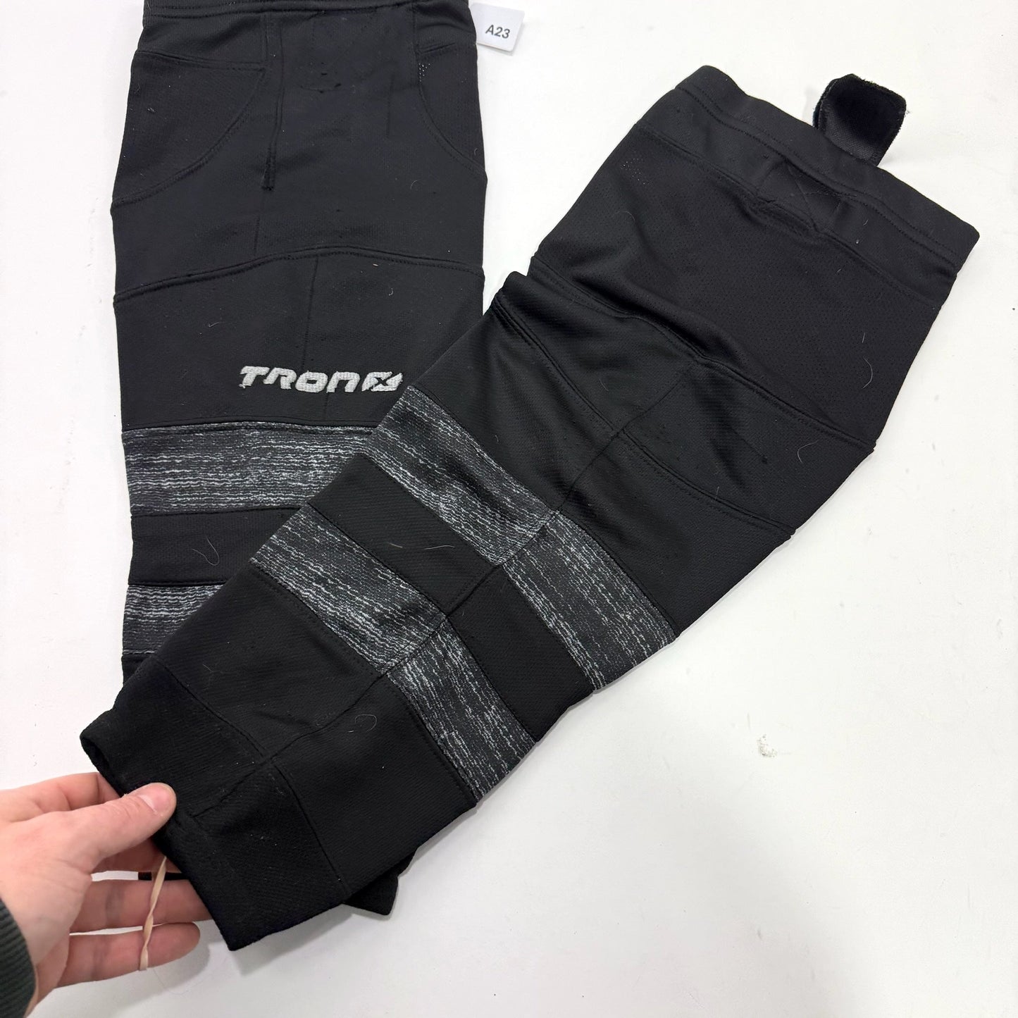 Used Black With Grey and White Stripe Practice Socks | 24" | A23