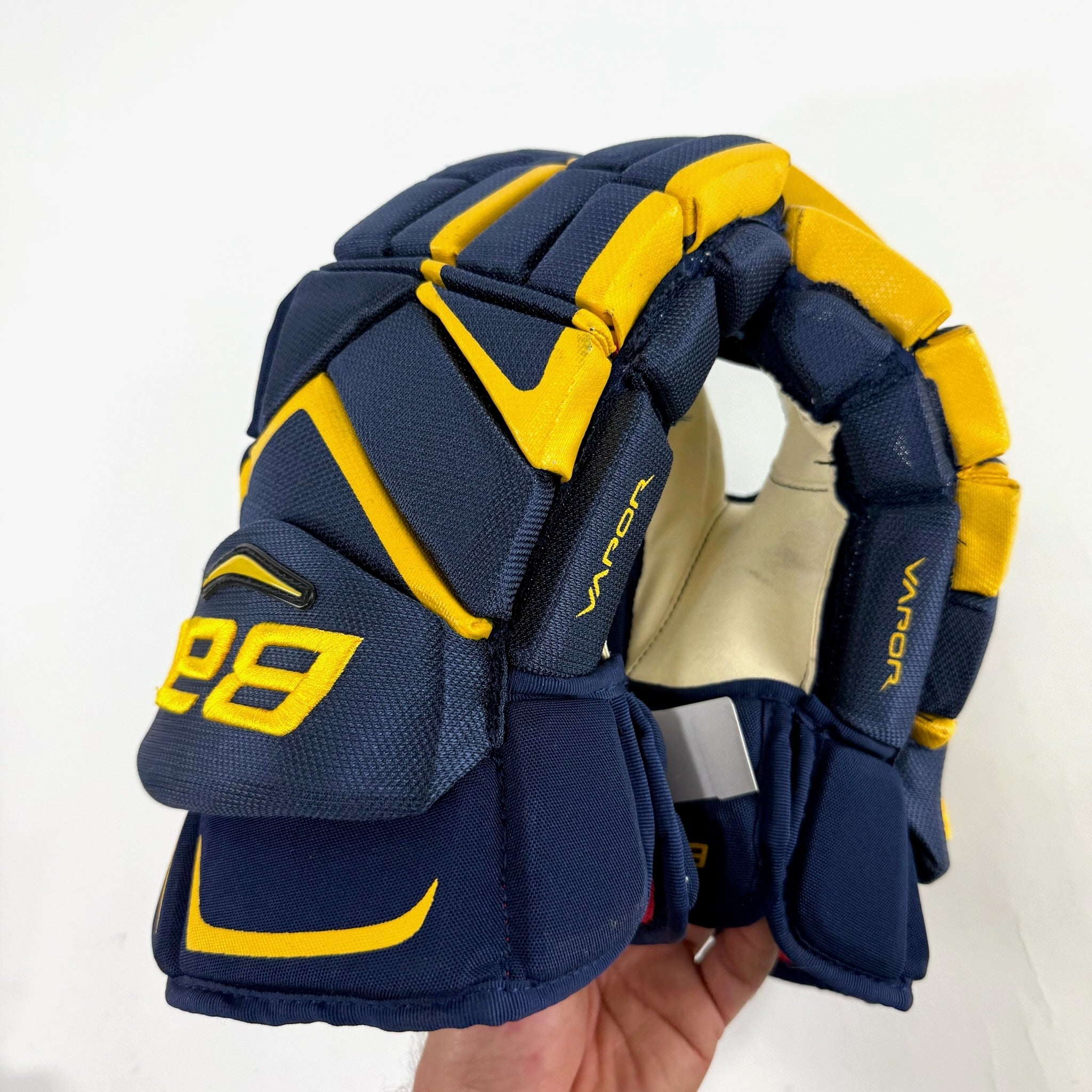 New Navy and Yellow Bauer Vapor 1x Pro Gloves | 15" | B578 - Top Flight Hockey