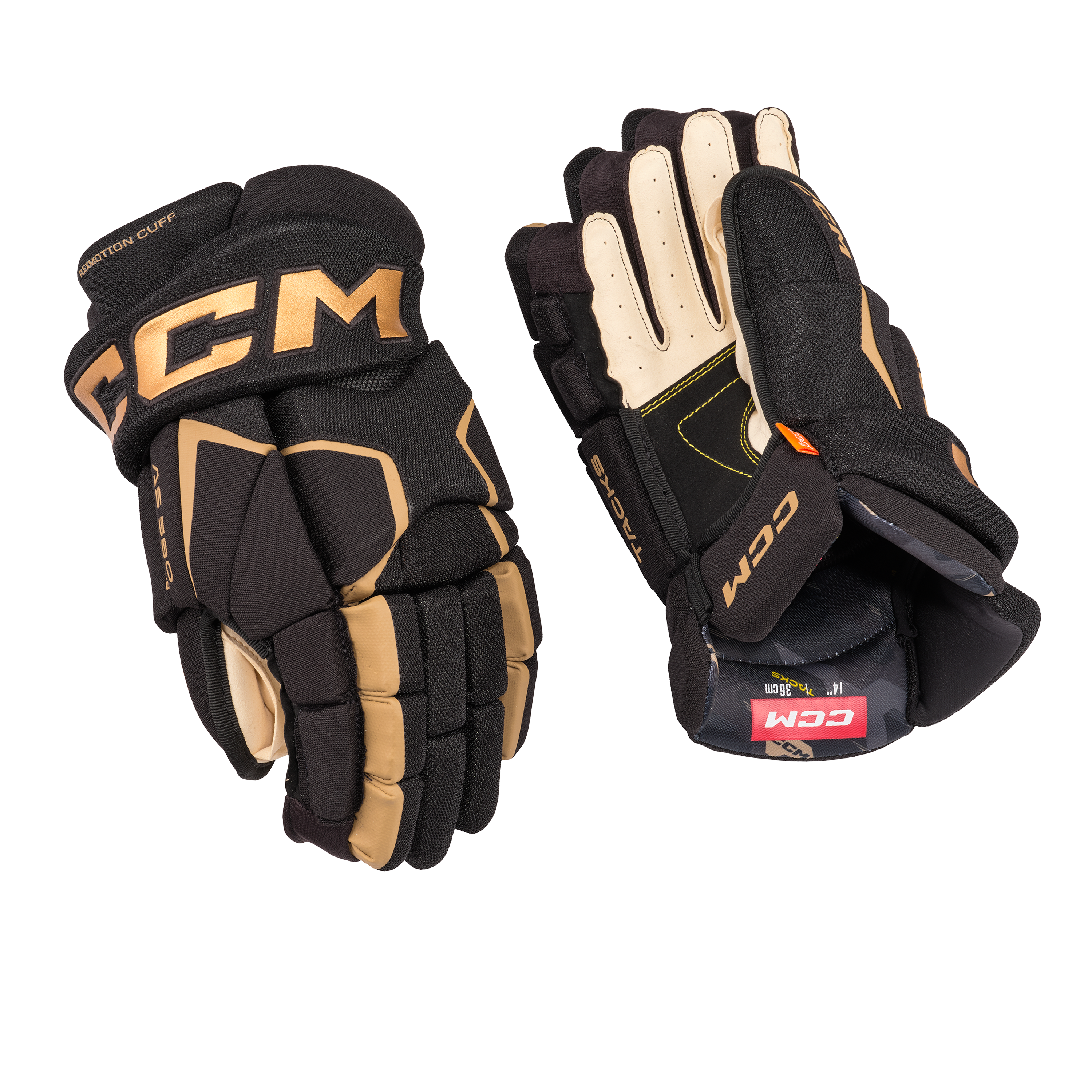 Black and Gold New CCM Tacks AS 580 Gloves Senior Size 15" Retail