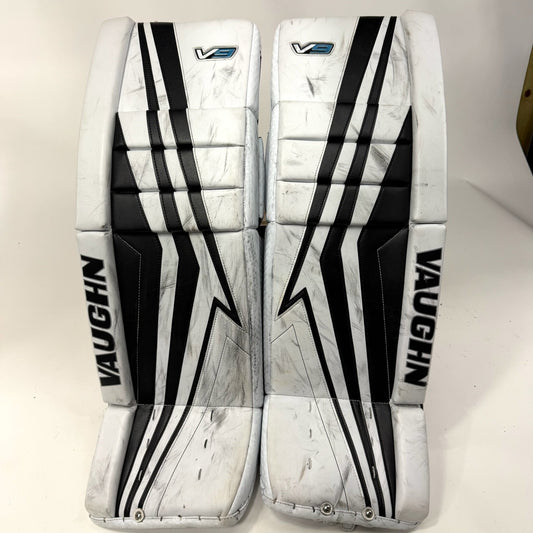 Used White and Black Vaughn V9 Goalie Leg Pads | 33 +2" | AB529