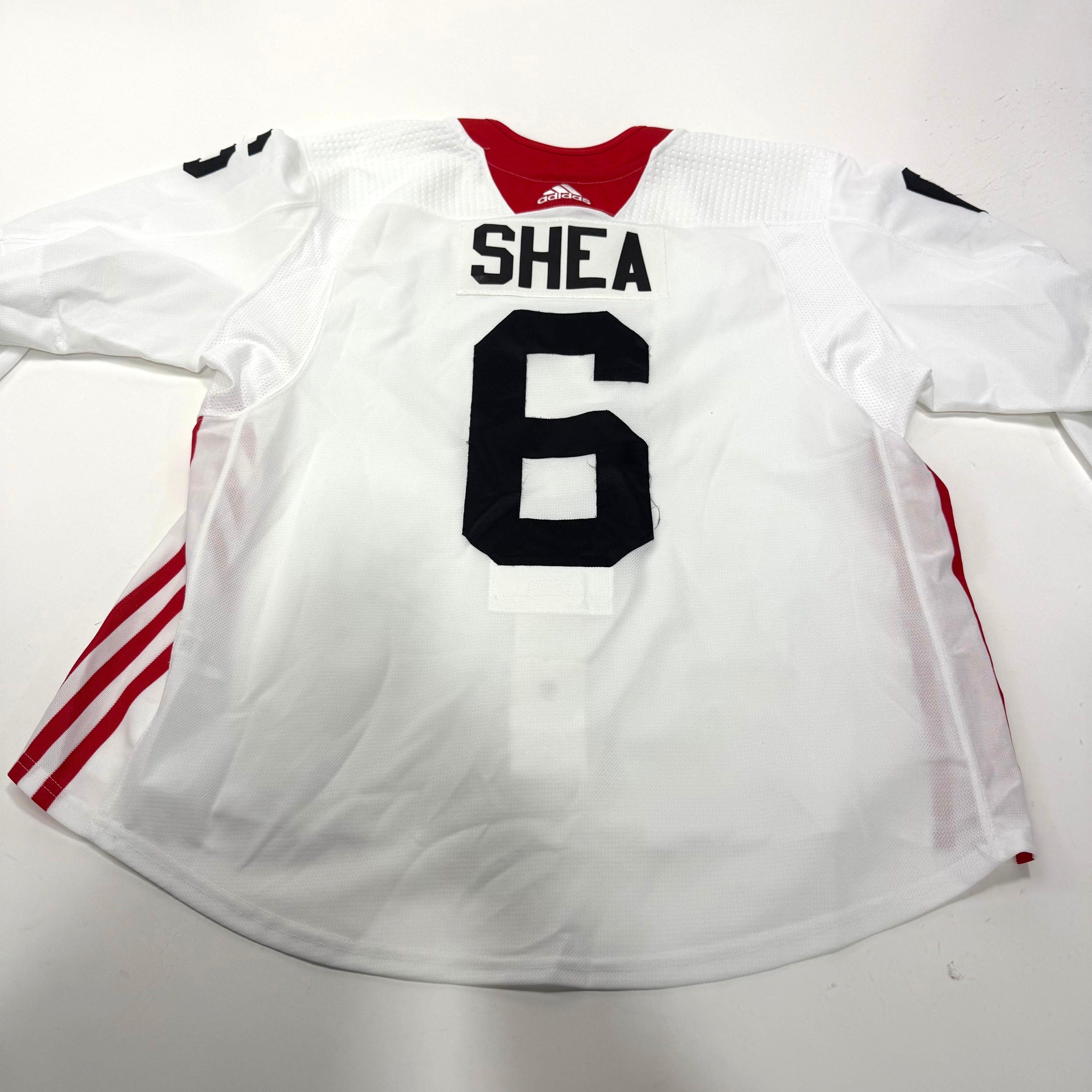 Used White Chicago Blackhawks Adidas MIC Practice Jersey | Size 56 | Shea #6 - Top Flight Hockey