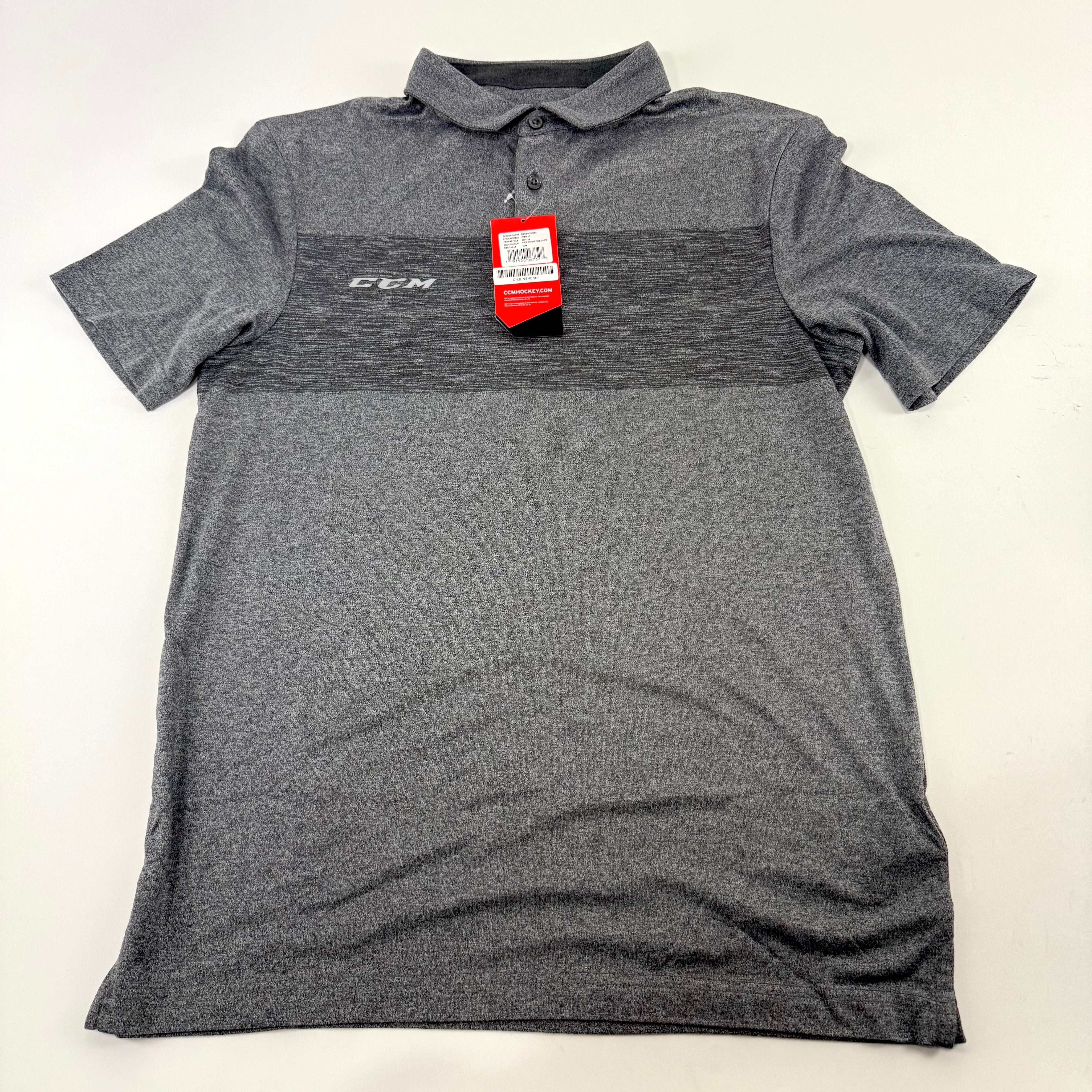 New Dark Grey CCM Adult Heathered Polo | Senior M | #191520067328 - Top Flight Hockey