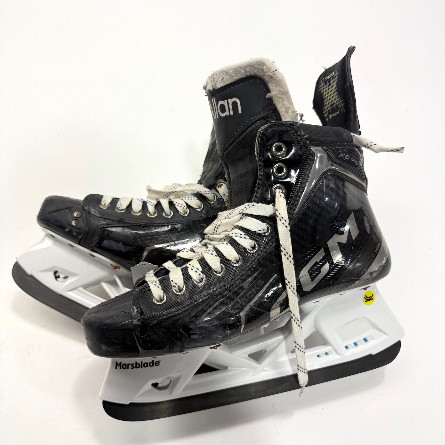 Used Black CCM Tacks XF Pro Skates | 9 D | Chicago Blackhawks Nolan Allan | BH309