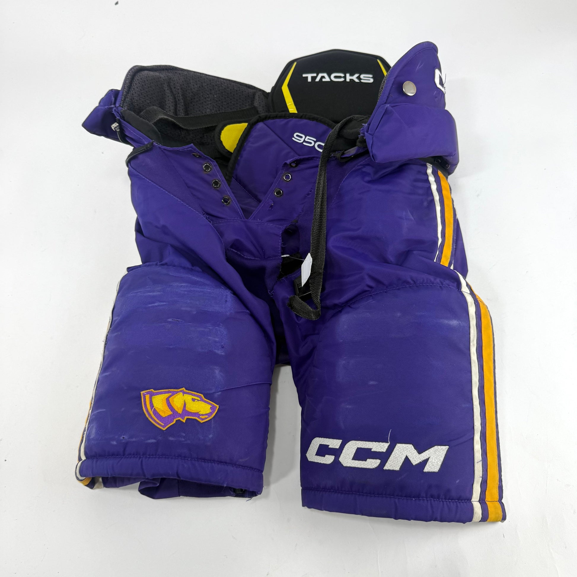 Used Purple/Yellow CCM Tacks 95C Pants | Small | E540 - Top Flight Hockey