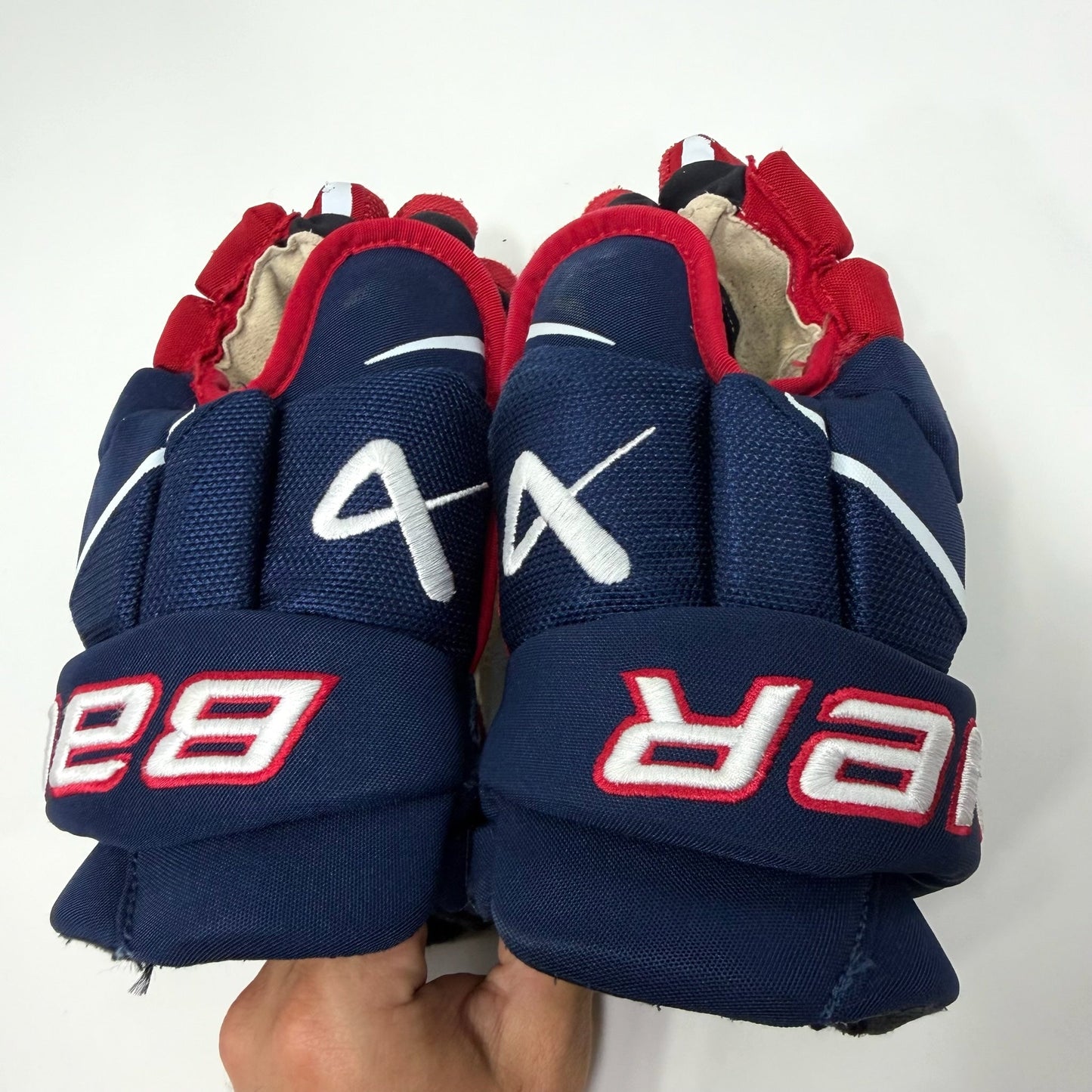 Used Blue Red White Bauer Hyperlite Gloves | 12" | AB806