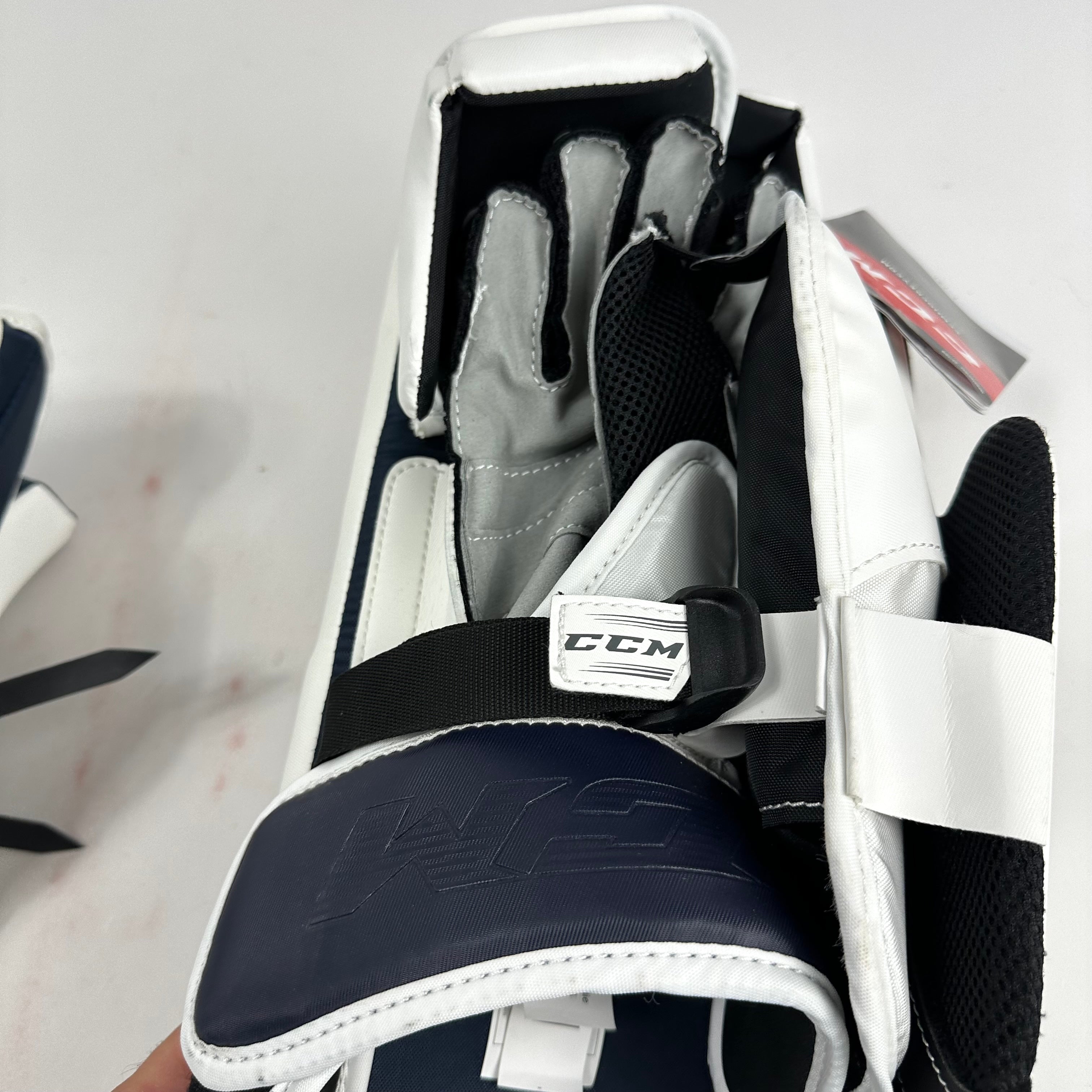 Brand New CCM 5.9 White and Navy Blue Glove and Blocker Set - Intermediate