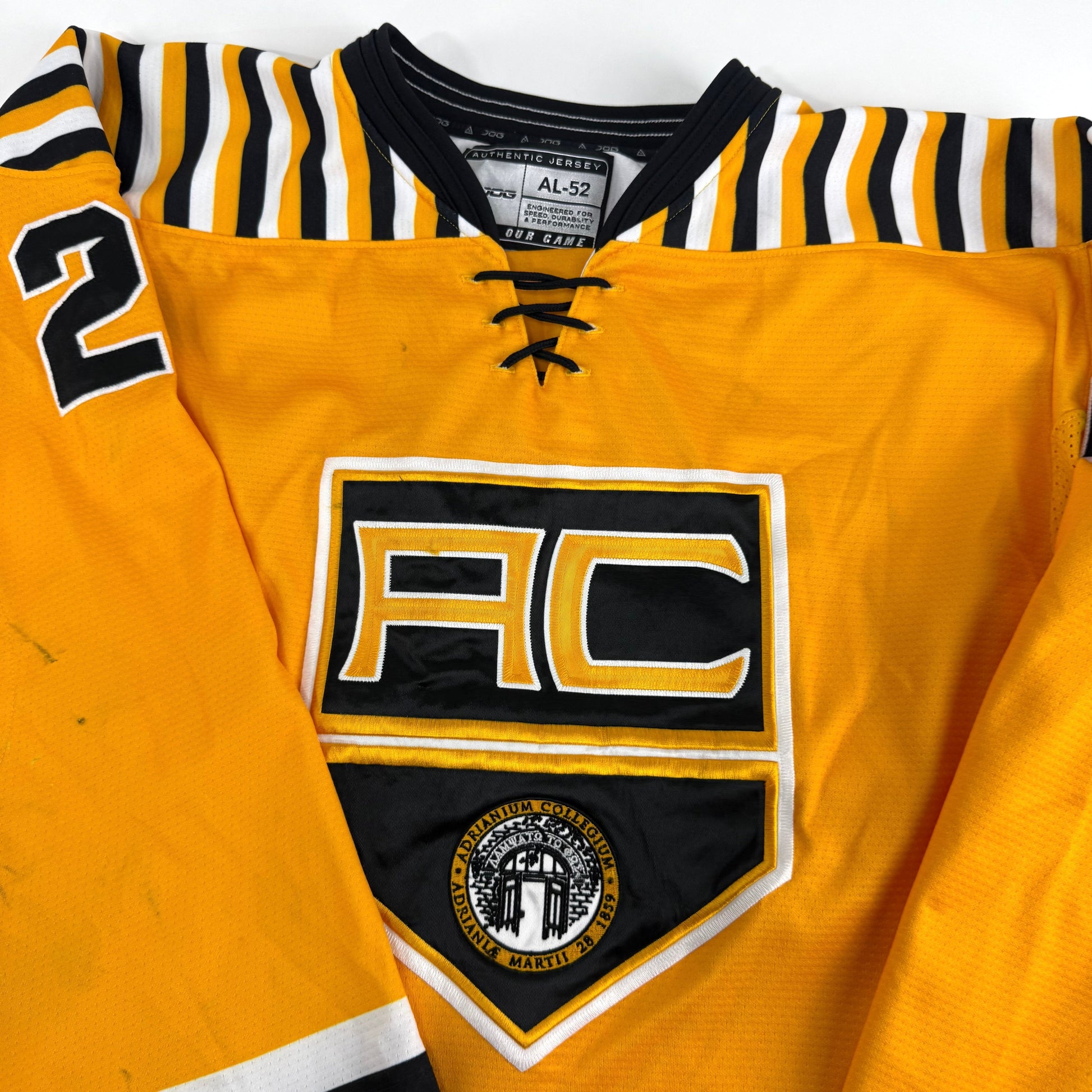 Yellow JOG Adrian College Game Jersey | Size 52 | Noetzel #24 - Top Flight Hockey