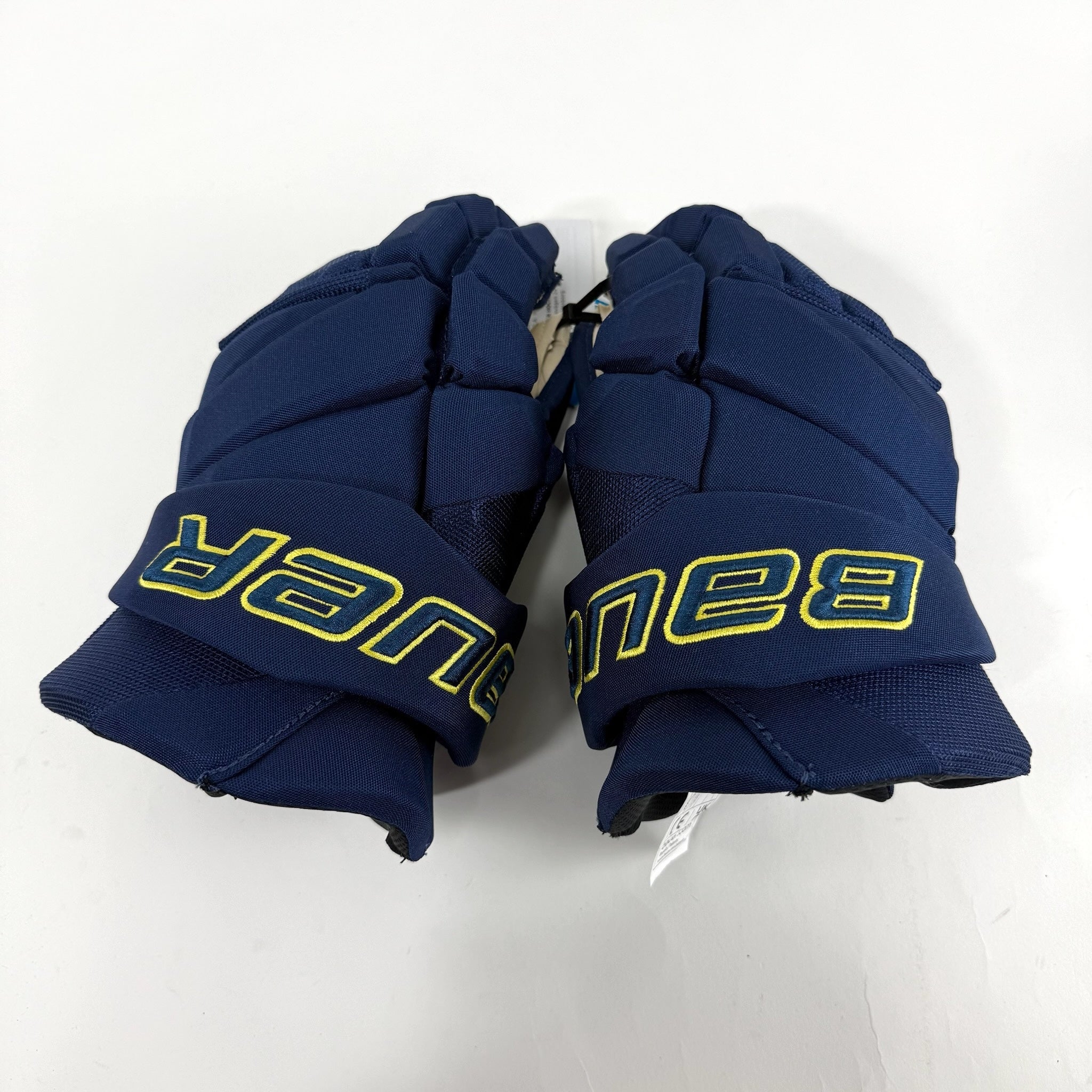New Navy and Yellow Bauer Vapor Hyperlite Gloves | 14" | B589 - Top Flight Hockey