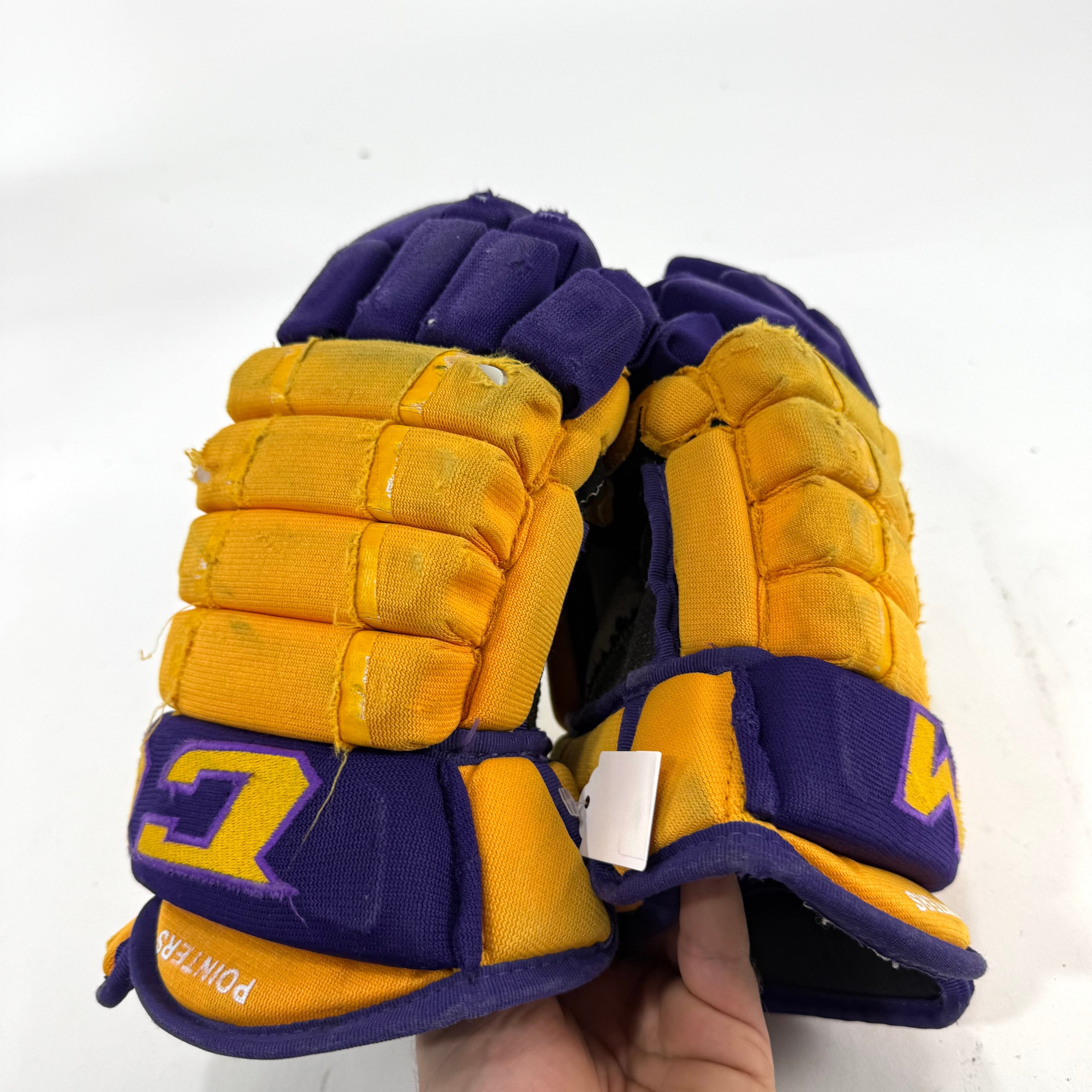 Used Yellow and Purple CCM 4 Roll Pro Gloves | 14" | E456 - Top Flight Hockey