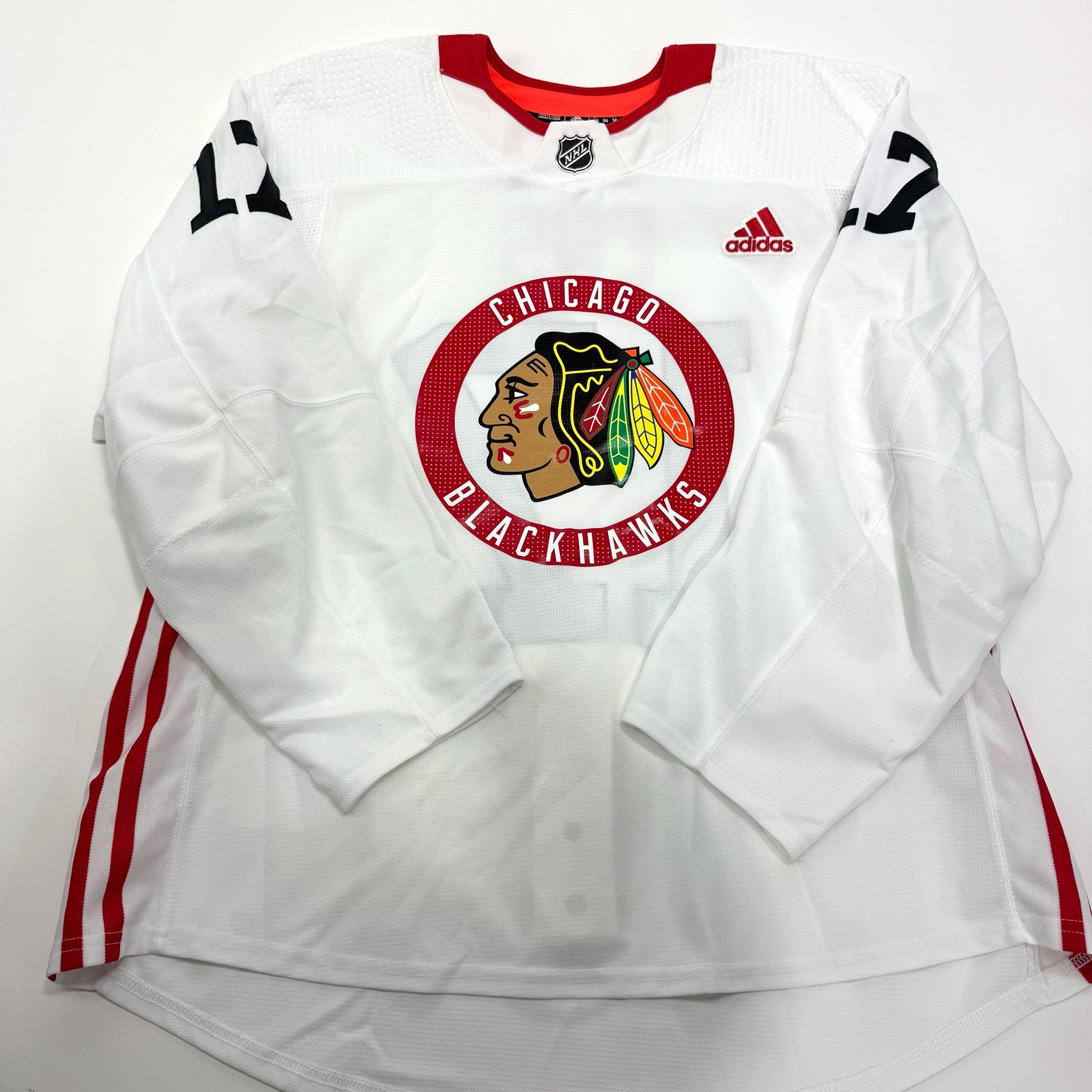 Used White Chicago Blackhawks Adidas MIC Practice Jerseys - Multiple Options Available - Top Flight Hockey